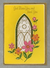 Vintage Get Well Card, 1960s ? Religious, Retro, Embossed, Metallic Gold Detail