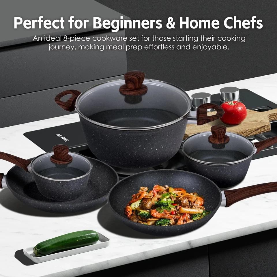 8PCS Non-Stick Frying Pan Cookware Set Frypan Saucepan Pot Cooking Clevinger - image 3 of 4