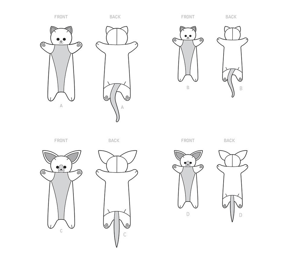 Simplicity Pattern S9362 Plush Body Pillows Kitty, Chihuahua eBay