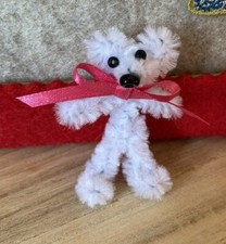 Chenille  Pipe Cleaner  Handmade Miniature White Teddy Bear with Pink Bow