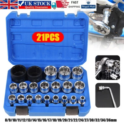 SANHESHUN 21PCS 1/2" Locking Wheel Nut Remover Socket Extractor Tool Set 8mm - 36mm