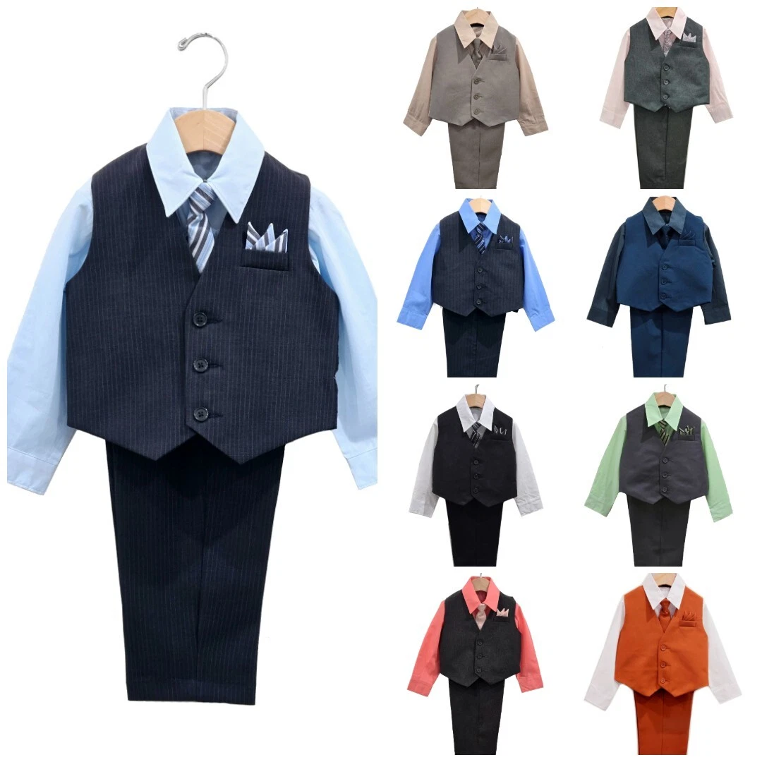 Kids Boys Formal Outfit Set Suit 4 Piece Shirt Vest Pants Tie Toddler Size 2T-14
Opens in a new wind