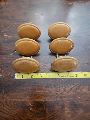 Natural Pine Wood 6 Drawer Knobs Large Oval Cabinet Drawers Wooden Pulls