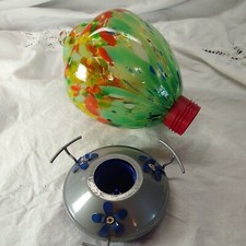 Vintage Yellow Art Glass Hummingbird Feeder Hand Blown Garden Feature