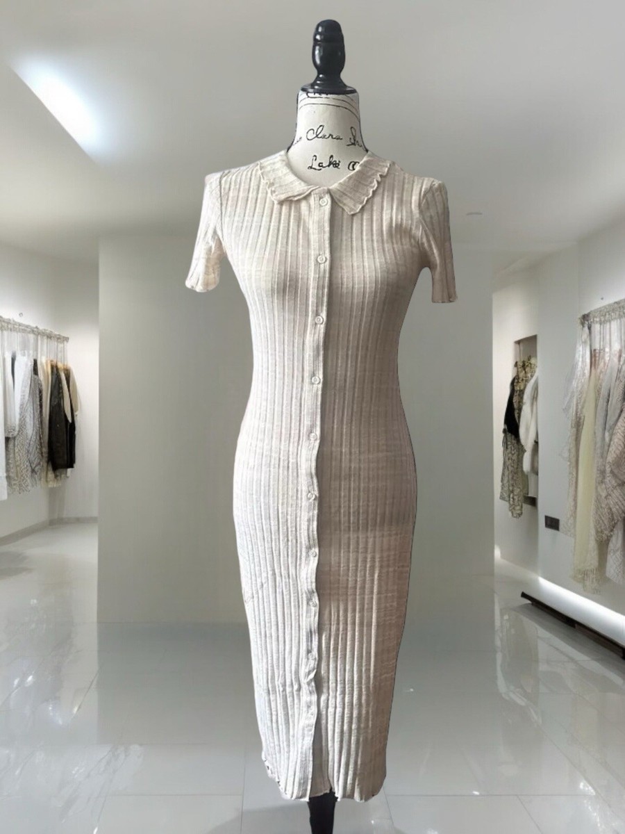 zara ivory dress Zara | Dresses | Zara Ivory Knit Long Sleeve V Neck Bodycon Midi Dress Size S
