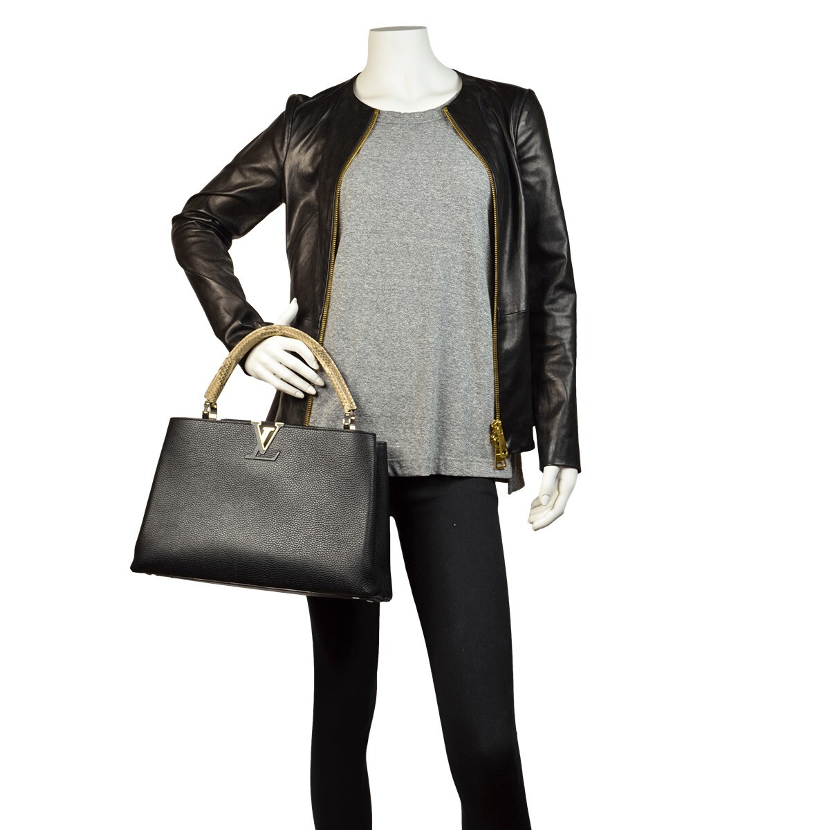 LOUIS VUITTON BLACK TAURILLON PYTHON CAPUCINES MM - image 3