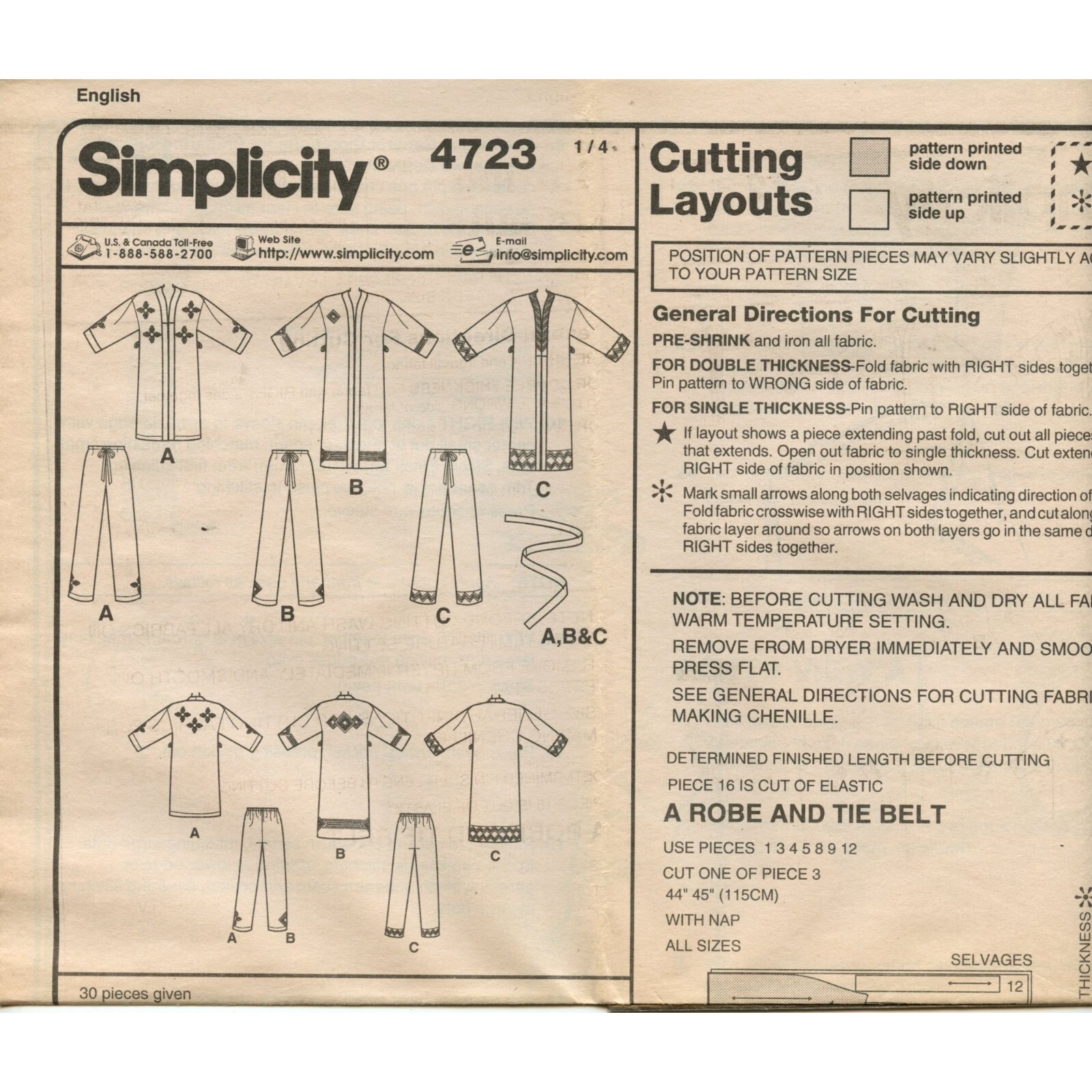Simplicity Pattern 4723 Misses' Robe in Two Lengths and Pants Sizes S-M ...