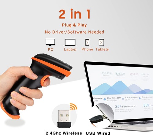 Tera Barcode Scanner Wireless Wired Handheld Rechargeable 1D 2D QR USB Waterproo - Picture 3 of 10