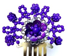 Spanish mantilla style hair comb with purple beads  NO US IMPORT FEES