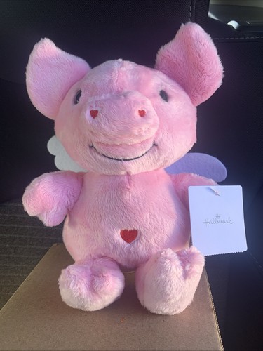 Hallmark Cupid Pink Pig With Heart Bellybutton 9” Stuffed Animal - Picture 1 of 4