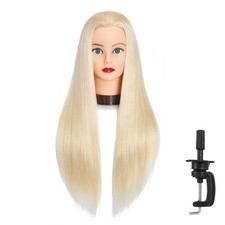 26"-28" Long Hair Mannequin Head Synthetic Fiber Hair Hairdresser Practice St...