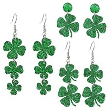 3 Pairs St. Patrick's Day Earrings Green Acrylic Clover Stud
