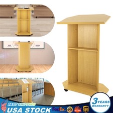 Mobile Presentation Stand Lectern Curved Conference Lectern Podium w/ Wheels