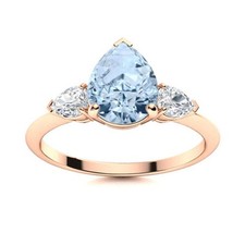 Pear Aquamarine Gemstone 925 Sterling Silver Prong Three-Stone Ring Jewelry