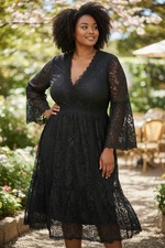 Johnny Was Biya Black Lace Maxi Dress 2XL Sheer Bell Sleeve (NO UNDER SLIP)
