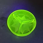 Uranium Glass 3 Way Candy Relish Nut Dish Green Depression 6.5” Starburst