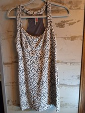 FREE PEOPLE Puckered Knit Sun Dress Gray White Faux Lace Racer Back Tank Sz XS