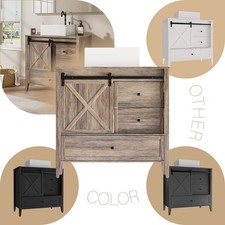 36" Bathroom Vanity with Ceramic Sink Freestanding Storage Cabinet w/3 Drawer