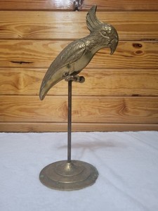 Brass Parrot Sitting on Perch Bird MCM Hollywood Tropical Vintage