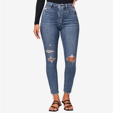 NEW Abercrombie & Fitch Curve Love Skinny High Rise Jeans Raw Hem Size 24S Dark