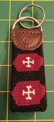 Handstitched Needlepoint Keychain With White Crosses, (B3B9)
