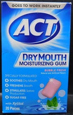 Act Dry Mouth Moisturizing Gum Bubble Fresh Discontinued 20 Pieces No Exp New