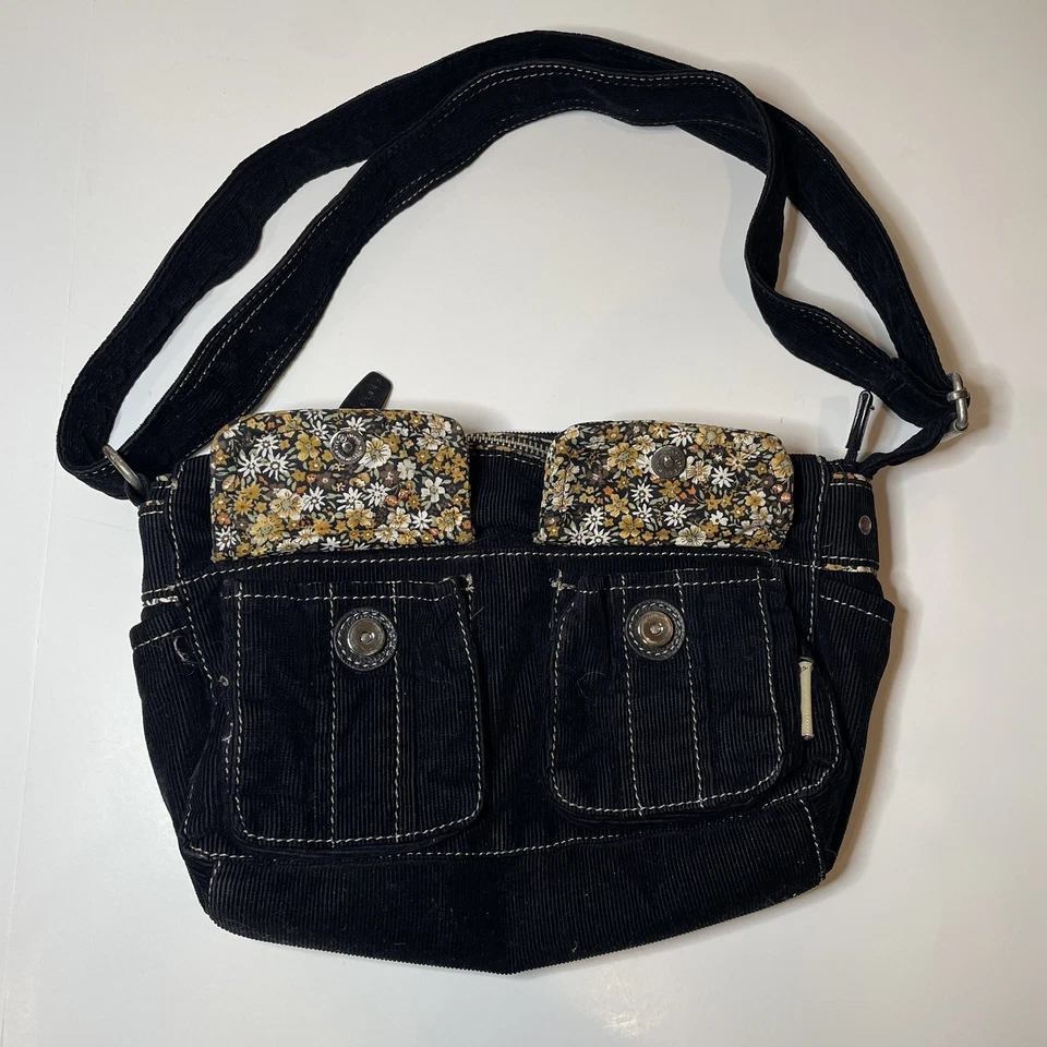 Bolso de Hombro Fossil **Vintage** Pana Negra en Excelente Estado Foto 3 de 4