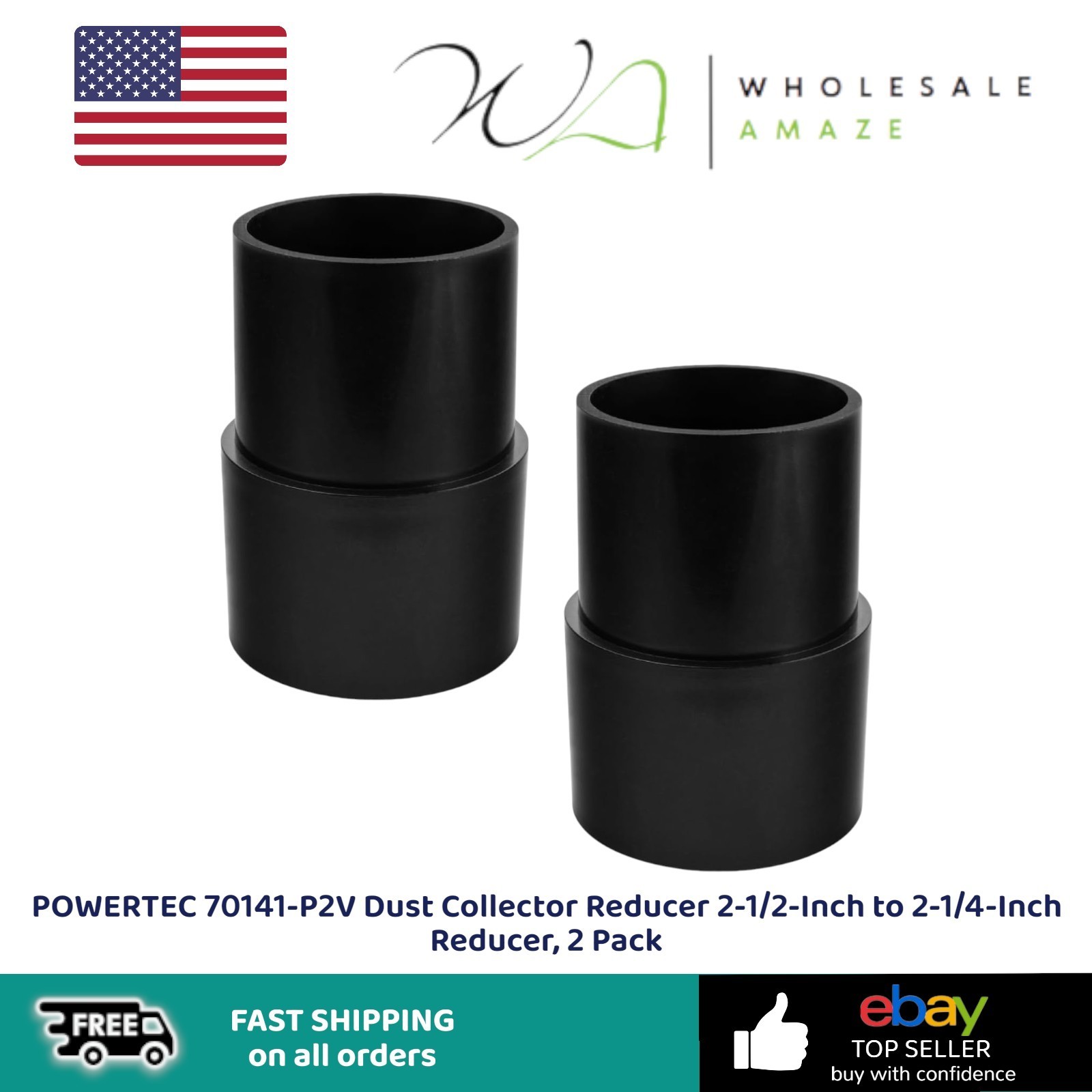 POWERTEC 70141-P2V Dust Collector Reducer 2-1/2-Inch to 2-1/4Inch Reducer 2 Pack