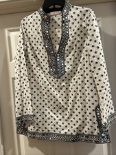 Tory Burch Tunic Fish And Sequin Size 10 Made In India Side, Zipper Cotton