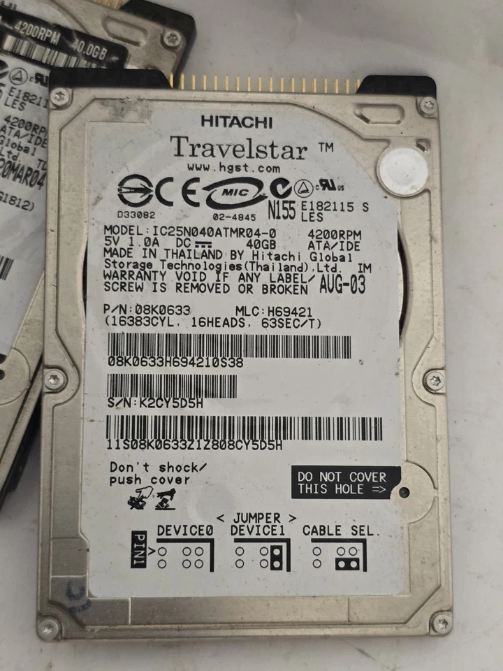 Hitachi 40GB 4200RPM IC25N040ATMR04-0 IDE Interface Hard Drive 2pc - Image 2 of 4