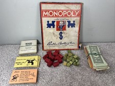 Vintage WWII 1940s Monopoly REPLACEMENT Wooden Pieces Money Cards