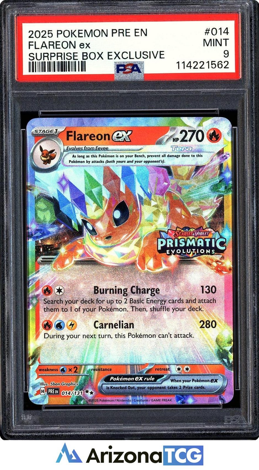 Pokemon 2025 Flareon ex 014 Surprise Box Exclusive Prismatic Evolutions PSA 9