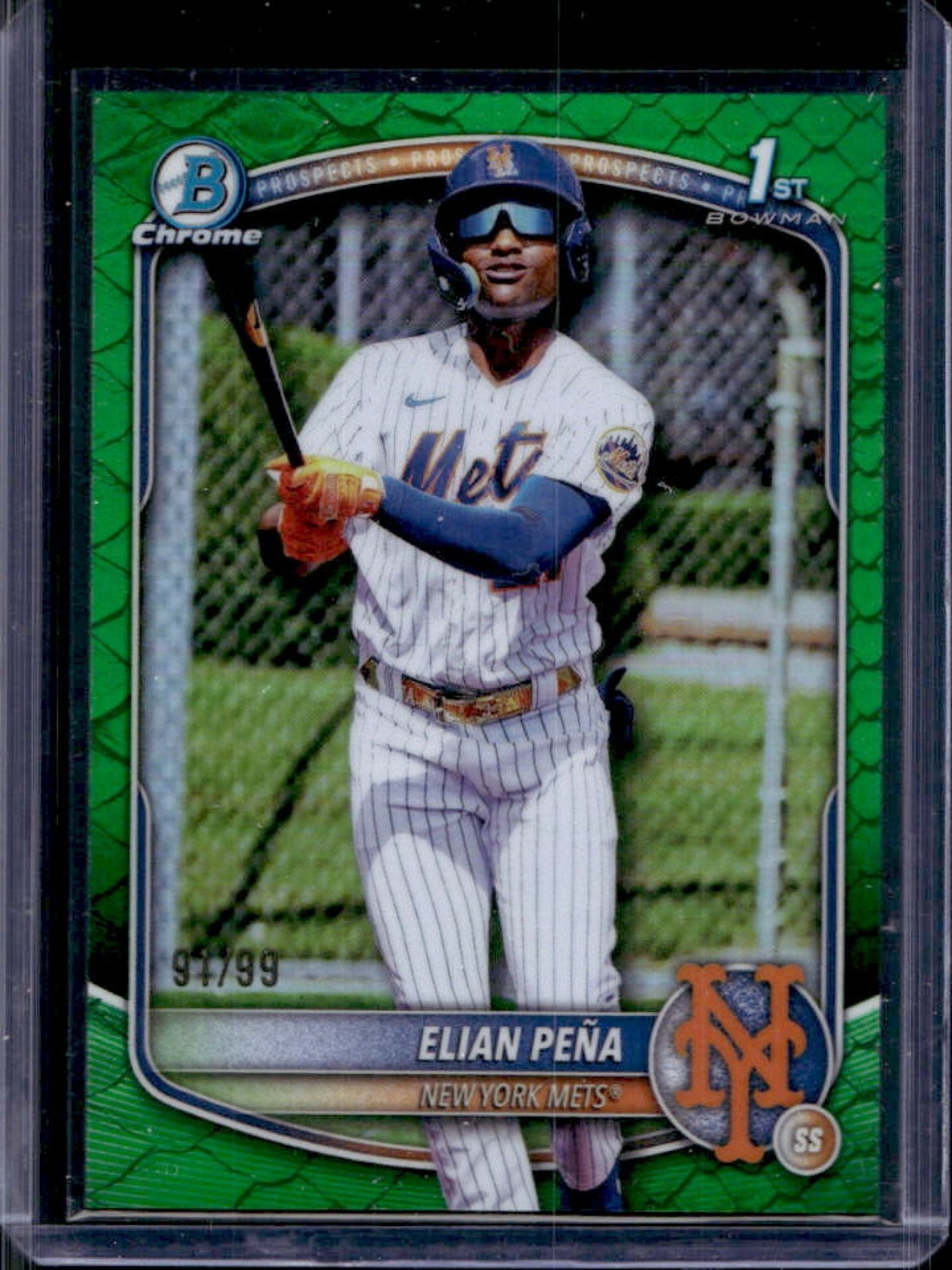 2025 Bowman Chrome Elian Pena Reptilian Green Refractor 1st #91/99 Mets