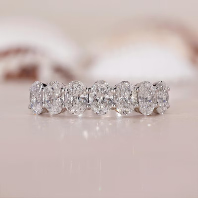 5.00Ct Oval cut Natural Diamond solid 14K White gold Half Eternity Band Ring