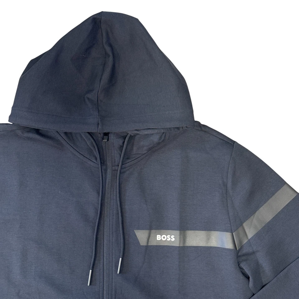 BOSS Hoodie Mens Dark Blue Full Zip Track Jacket With Logo - Saggy 1 Size XL - Image 3 of 4