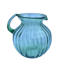 5 QT Vintage XL Hand Blown Green Optic Ribbed Glass Margarita Pitcher Mexico