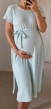 Missguided Maternity Light Blue Ribbed Knit Belted Midi T-Shirt Dress UK 14