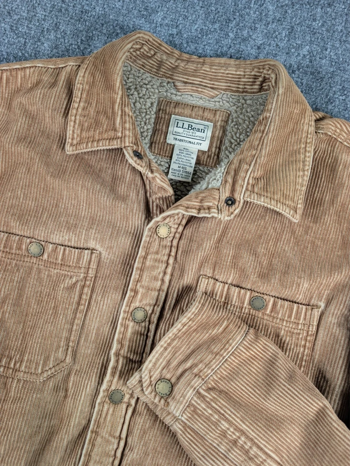 LL Bean 1912 наследия с подкладкой рубашка Jac мужской M Reg Trad Fit коричневый вельветовый флис - Изображение 2 из 4