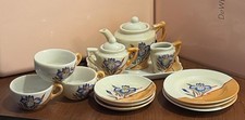 Vintage 15 Pc. Japanese Miniature Lusterware Porcelain Tea Set Blue Iris Pattern