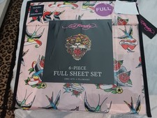 ED HARDY LOVE BIRDS TATTOO PRINT 6 PIECE PINK FULL SHEET SET 100 POLYESTER NIP