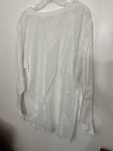 Catalog Favorites 2X White Cotton Embroidered Long Sleeve V Neck Blouse - Picture 6 of 6