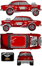 55 CHEVY GASSER WHITE TONER DECALS CHERRY B0MB