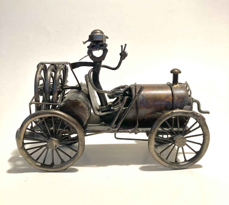 Dennis Aaron's signed metal sculpture Indianapolis old car