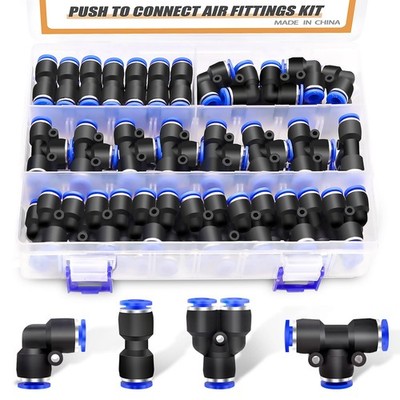 60PCS 1/4 OD Push to Connect Fittings Air Hose Fittings Quick Release Pneumatic