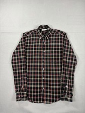 Gustin Button Down Shirt Mens Size Large Black Plaid Long Sleeve Made in USA