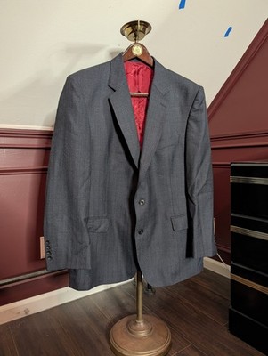 MAGEE 1866 Olympic T2 Gray Pinstriped Pure New Wool Red Lined Tailored Jacket 46