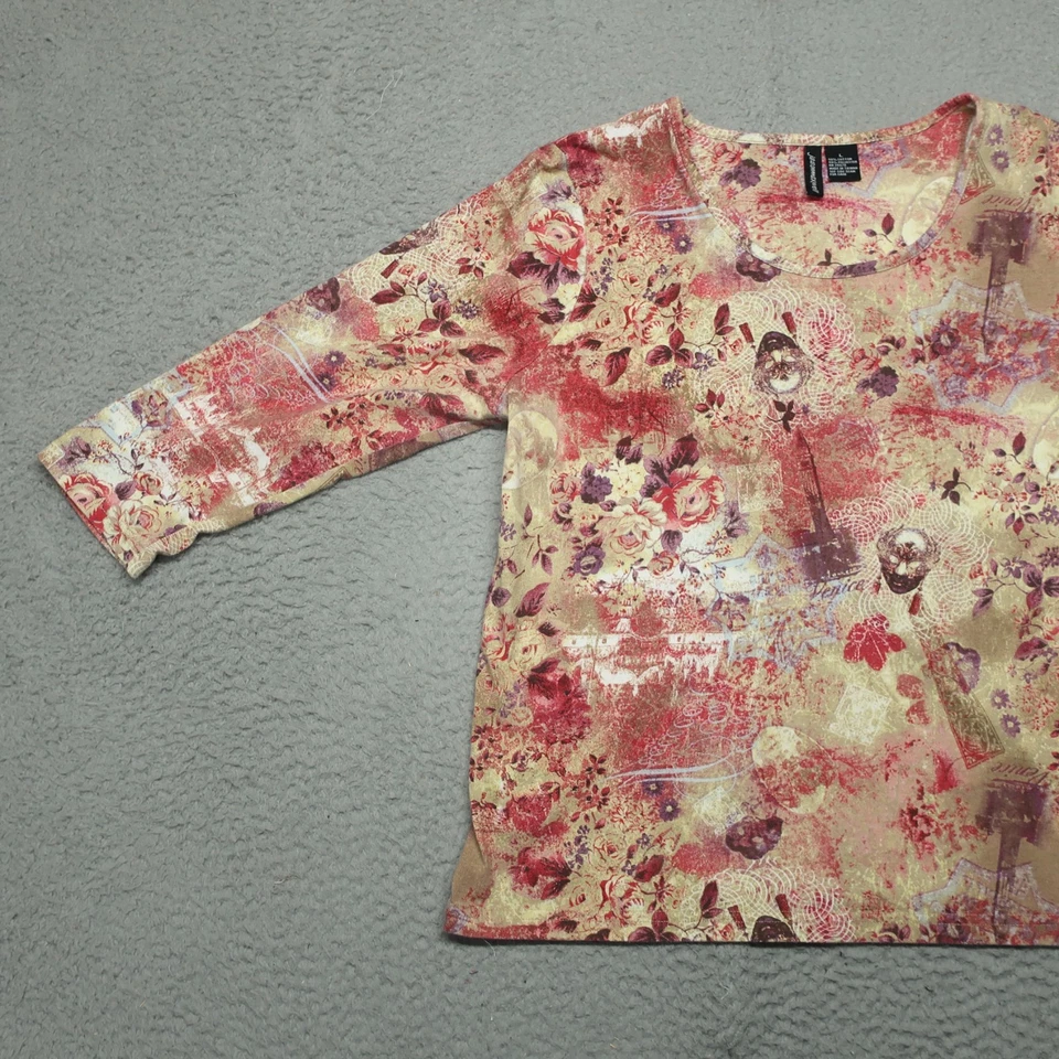 Blusa Top Mujer Jason Maxwell L Multicolor Floral Manga 3/4 Cuello Redondo Foto 2 de 4