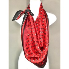 100 Silk Scarf Red Black Square Graphic Print Large 34x34