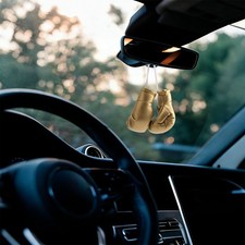 1 Pair Gold Mini Boxing Gloves for Car Mirror Ornament Hanging Deco for Men