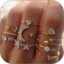 Gold Stackable Rings for Women Teen Girl Gifts Trendy Stuff Simple Star Moon Hea